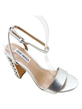 {Steve Madden}Arianna Metallic Silver Studded Block Heel